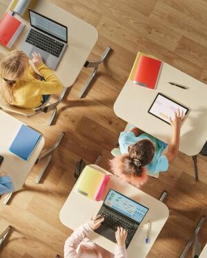 overheard view of children in class